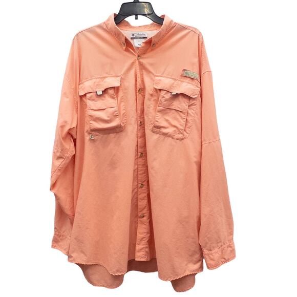 Columbia Mens XL Long Sleeve PFG Button Down Back Vent Shirt Light Salmon - Picture 1 of 4